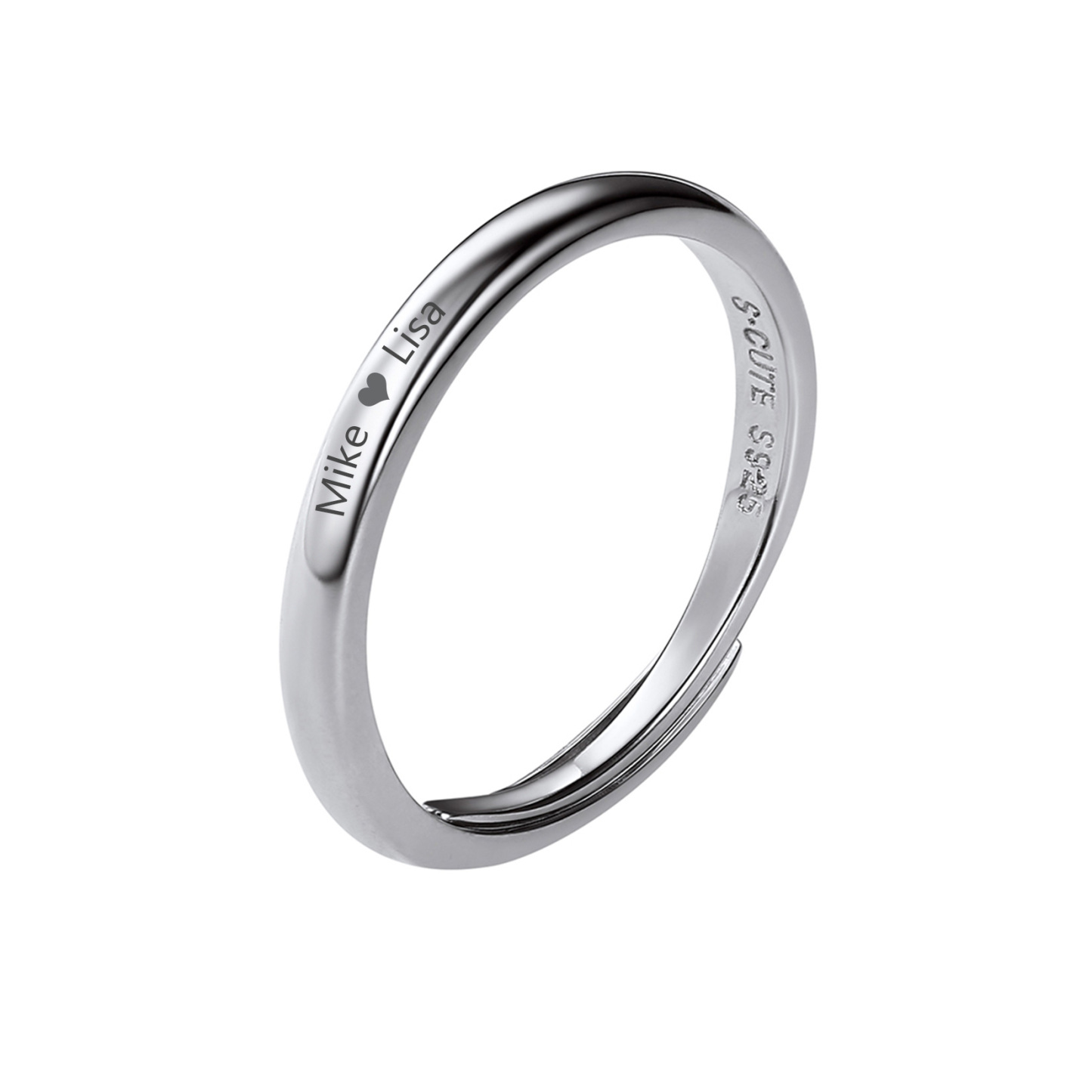925 Sterling Silver Engravable Adjustable Ring Band For Couple silver