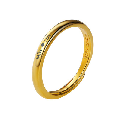 925 Sterling Silver Engravable Adjustable Ring Band For Couple gold