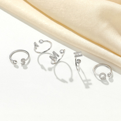 Adjustable Sterling Silver Cubic Zirconia Letter A-Z Initial Rings Collection