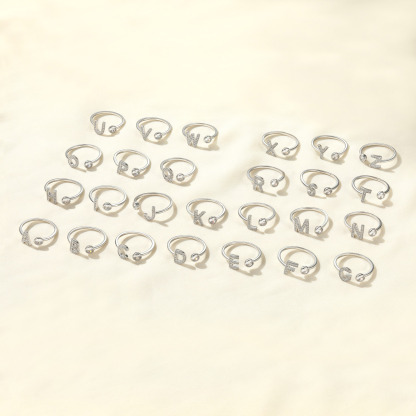 Adjustable Sterling Silver Cubic Zirconia A-Z Initial Rings