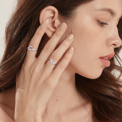Adjustable Sterling Silver Cubic Zirconia Letter A-Z Initial Rings Model