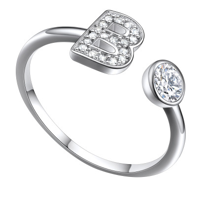 Adjustable Sterling Silver Cubic Zirconia Letter B Initial Rings