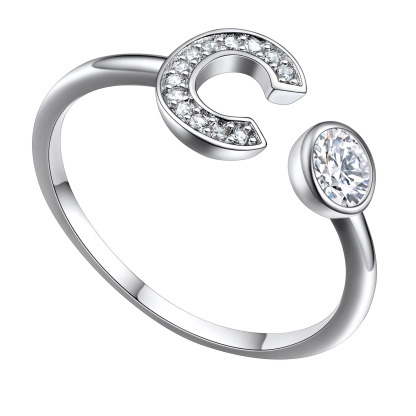 Adjustable Sterling Silver Cubic Zirconia C Initial Rings