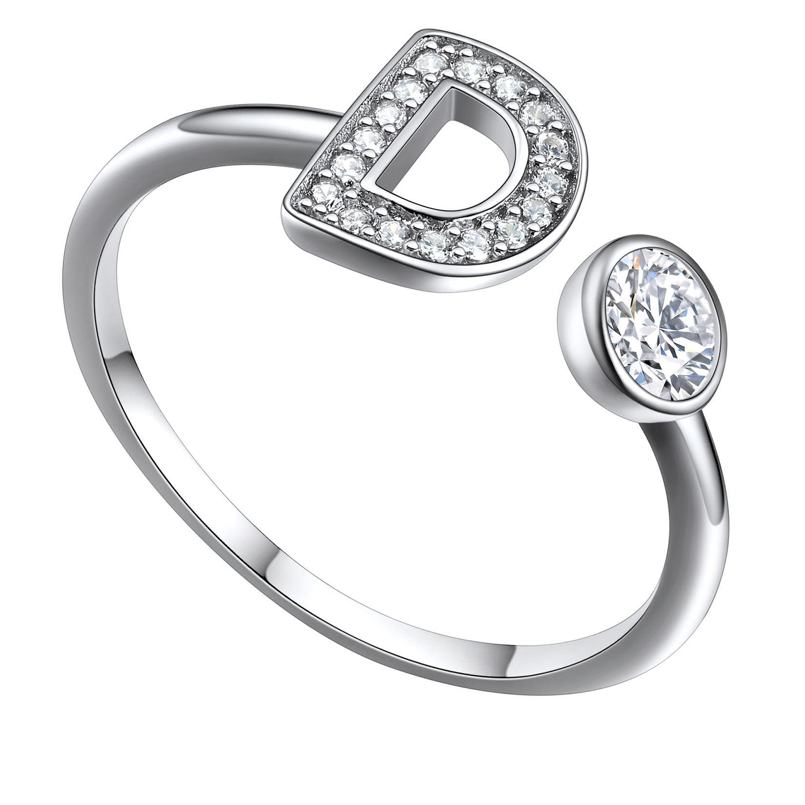 Adjustable Sterling Silver Cubic Zirconia D Initial Rings