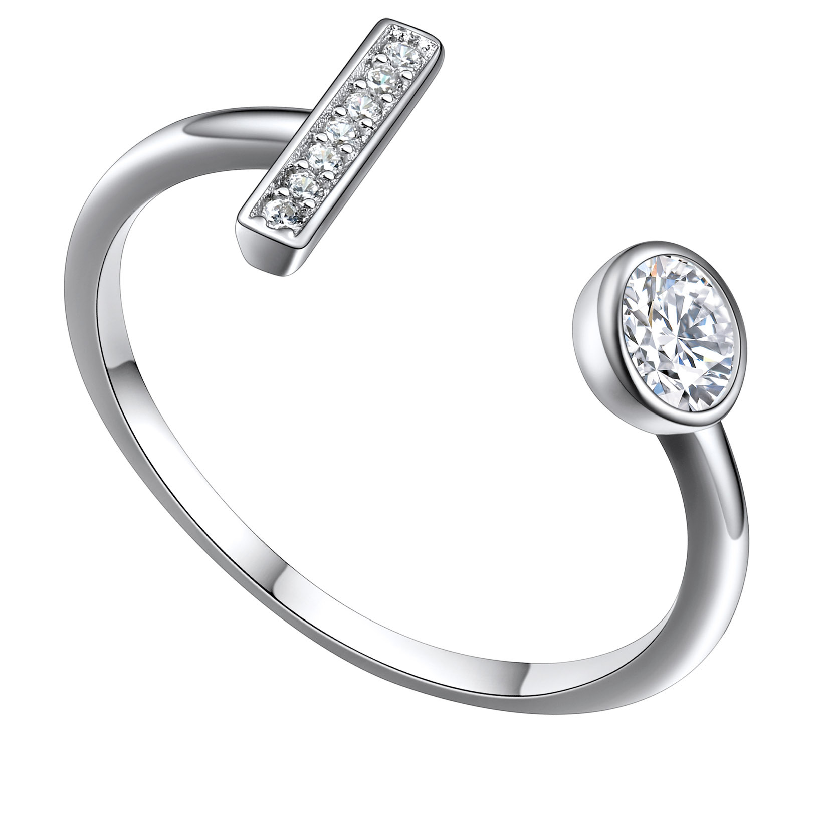 Adjustable Sterling Silver Cubic Zirconia Letter I Initial Rings