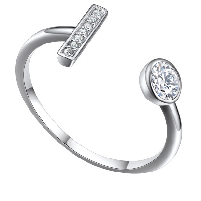 Adjustable Sterling Silver Cubic Zirconia Letter I Initial Rings