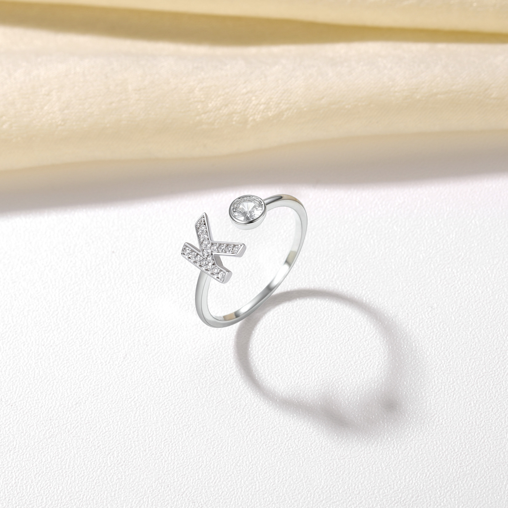 Adjustable Sterling Silver Cubic Zirconia K Initial Rings