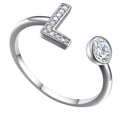 Adjustable Sterling Silver Cubic Zirconia Letter L Initial Rings