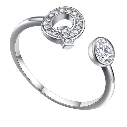 Adjustable Sterling Silver Cubic Zirconia Letter Q Initial Rings