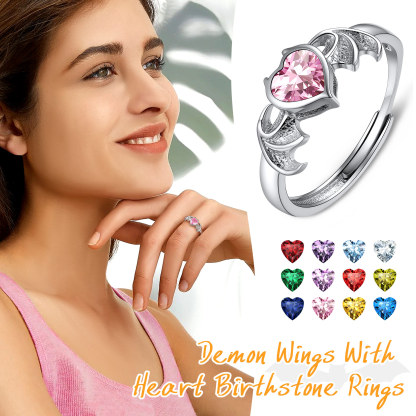 Devil Heart Adjustable Sterling Silver Birthstone Ring