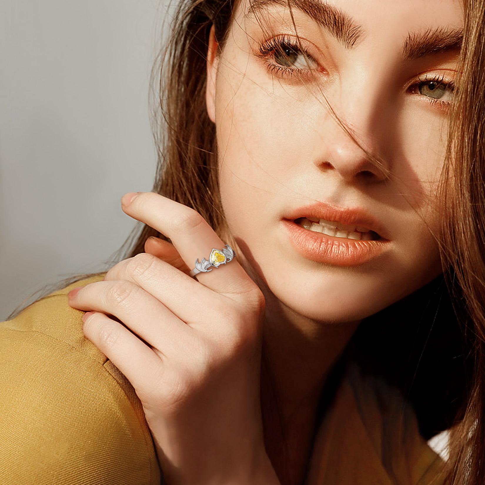 Devil Wings Heart Adjustable Sterling Silver Birthstone Ring for women