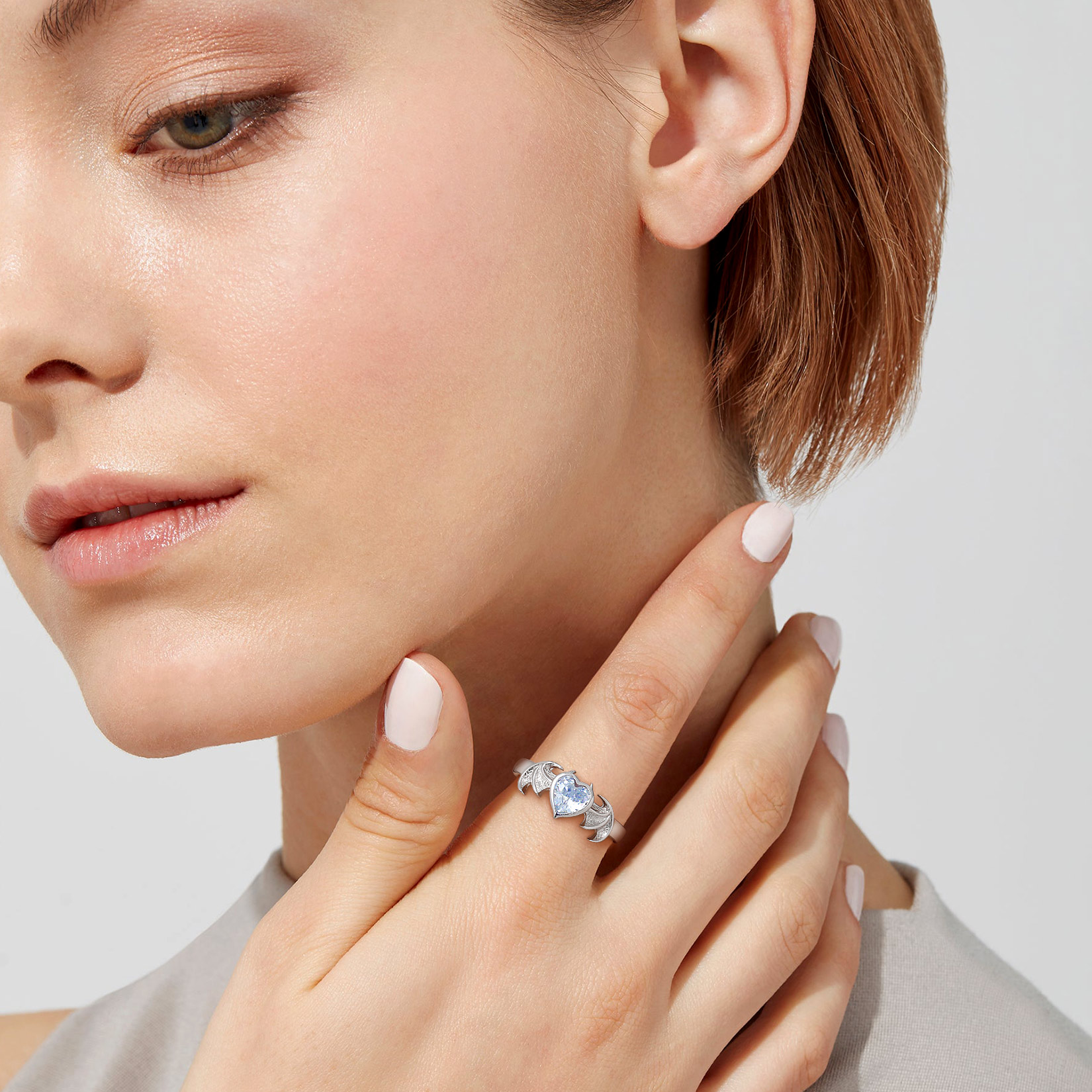 Devil Wings Heart Sterling Silver Birthstone Ring