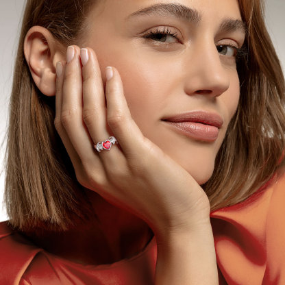 Devil Wings Heart Adjustable Birthstone Ring