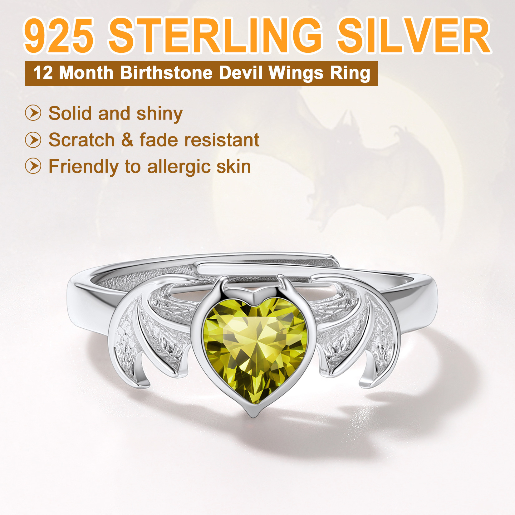  Heart Adjustable Sterling Silver Birthstone Ring detail