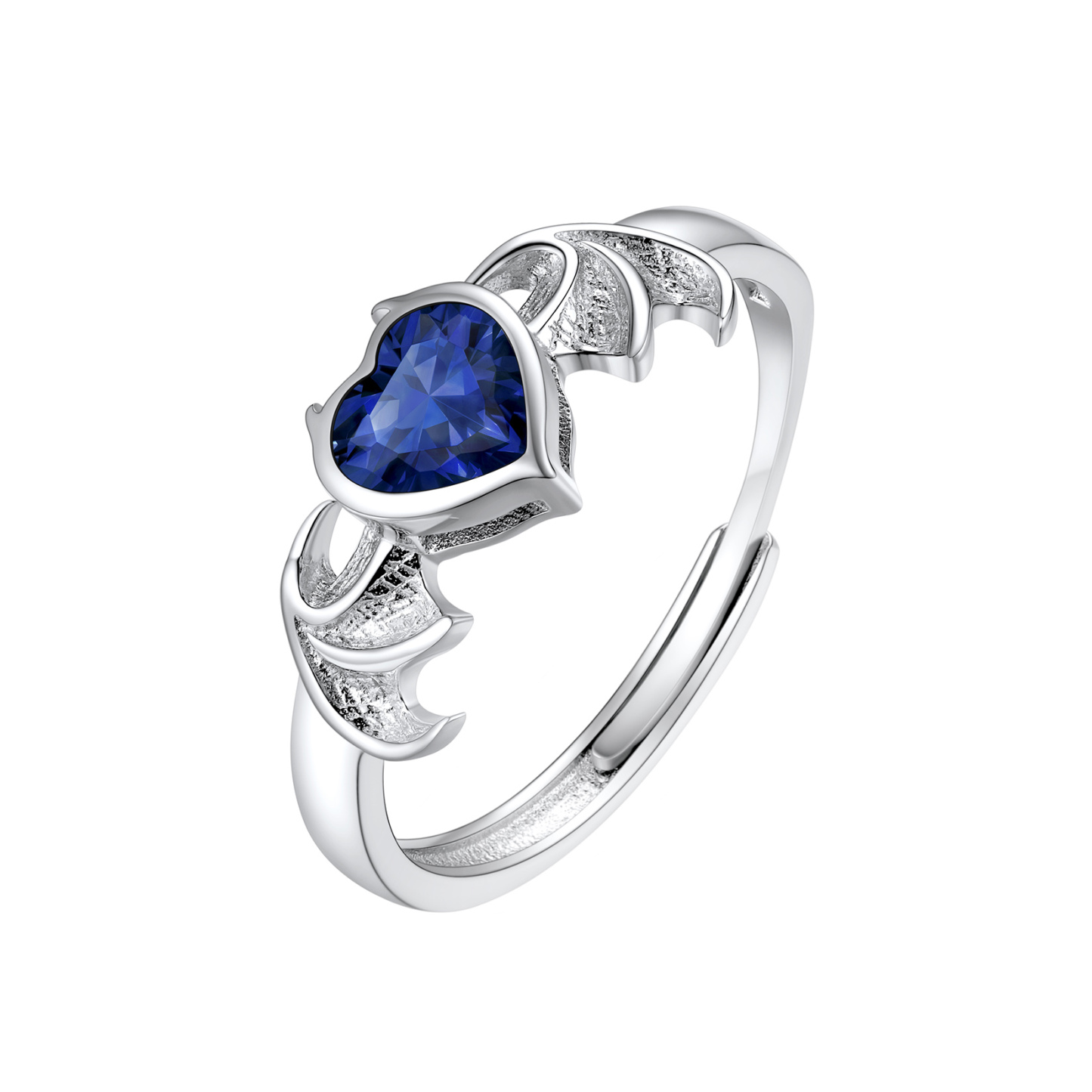 Devil Wings Heart Adjustable Sterling Silver Birthstone Ring September - Sapphire