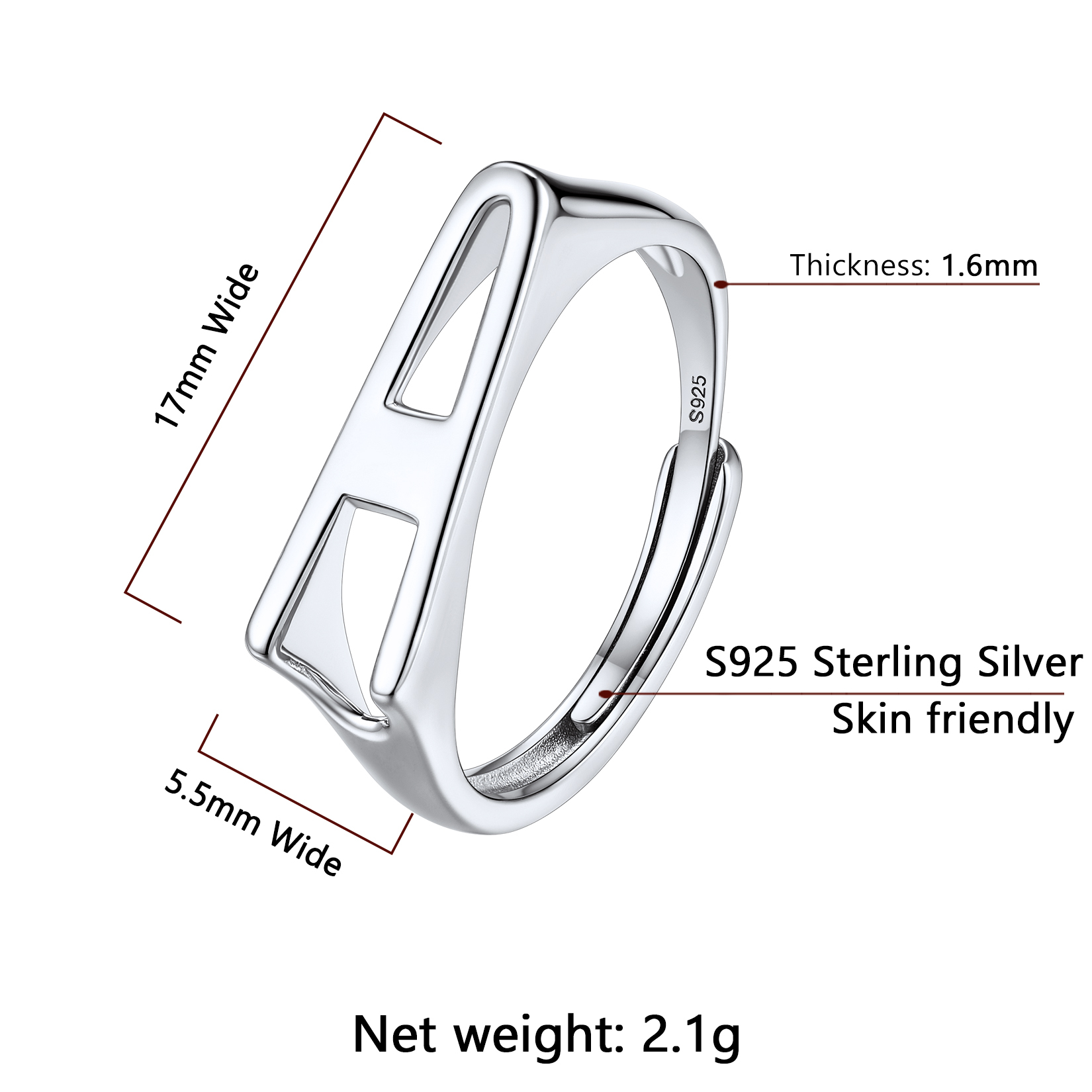 Sterling Silver Initial Stamped Alphabet A-Z Adjustable Ring SIZE