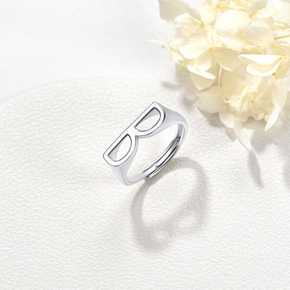 Sterling Silver Initial Stamped Alphabet A-Z Adjustable Ring SILVER