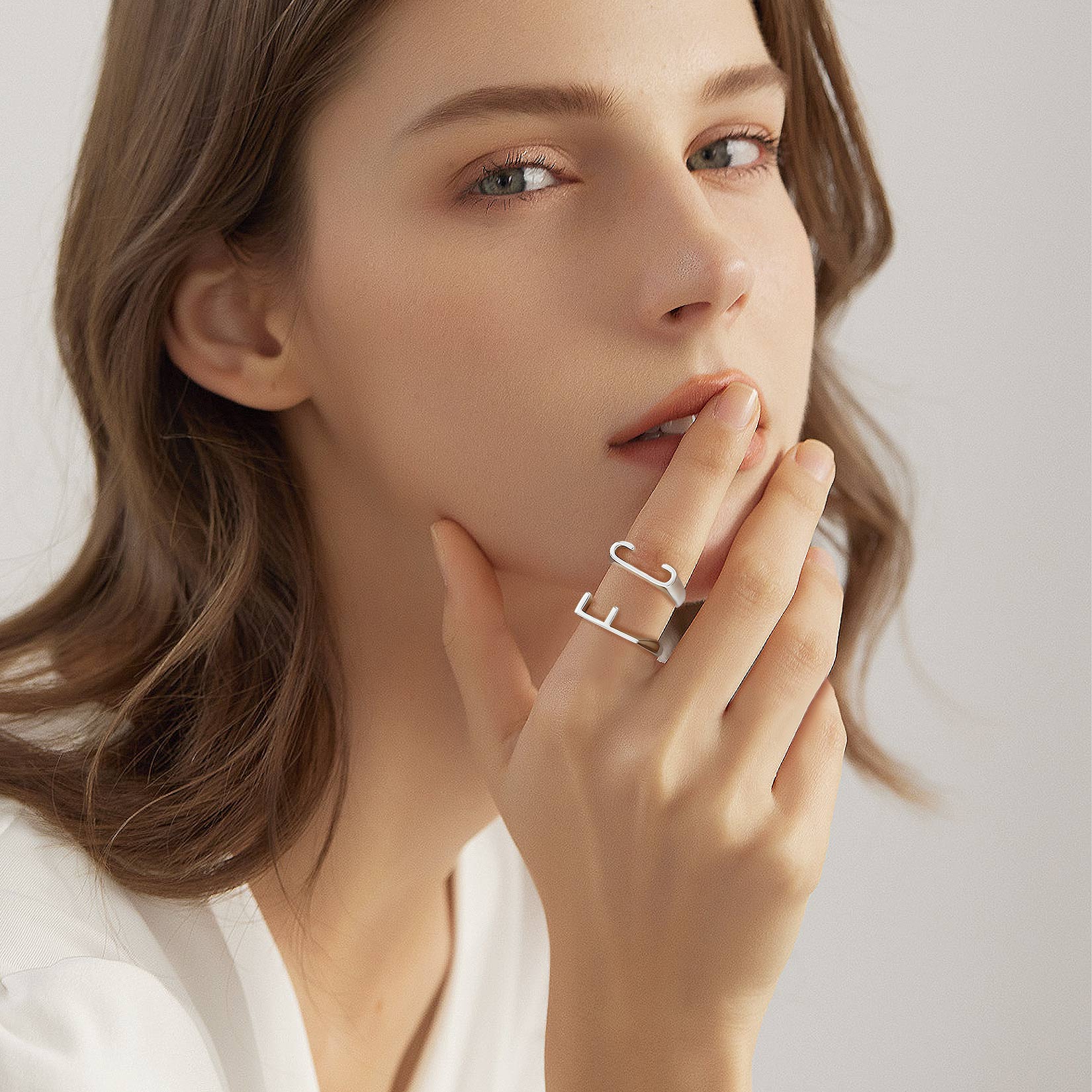 Sterling Silver Initial Stamped Alphabet A-Z Adjustable Ring MODEL