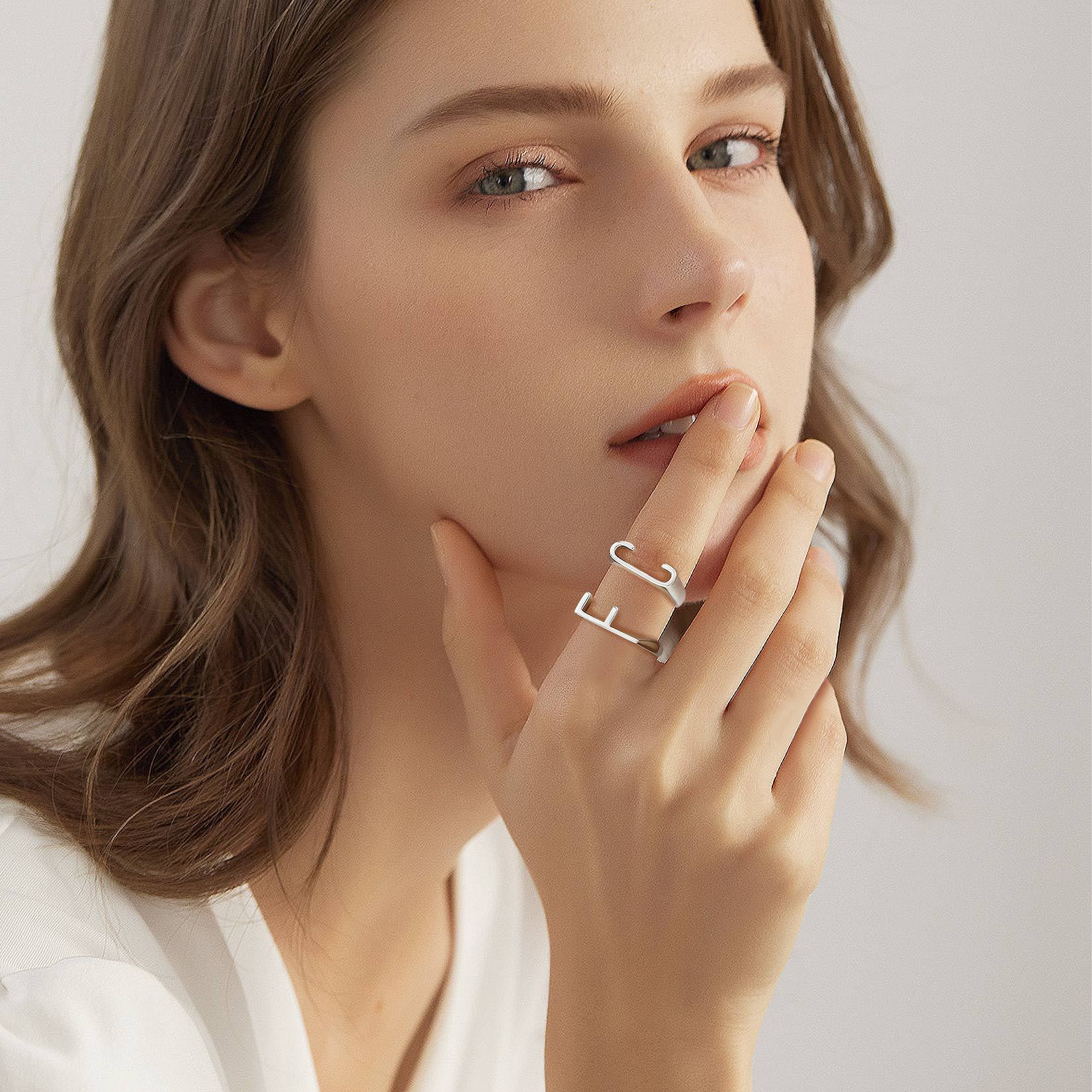 Sterling Silver Initial Stamped Alphabet A-Z Adjustable Ring MODEL