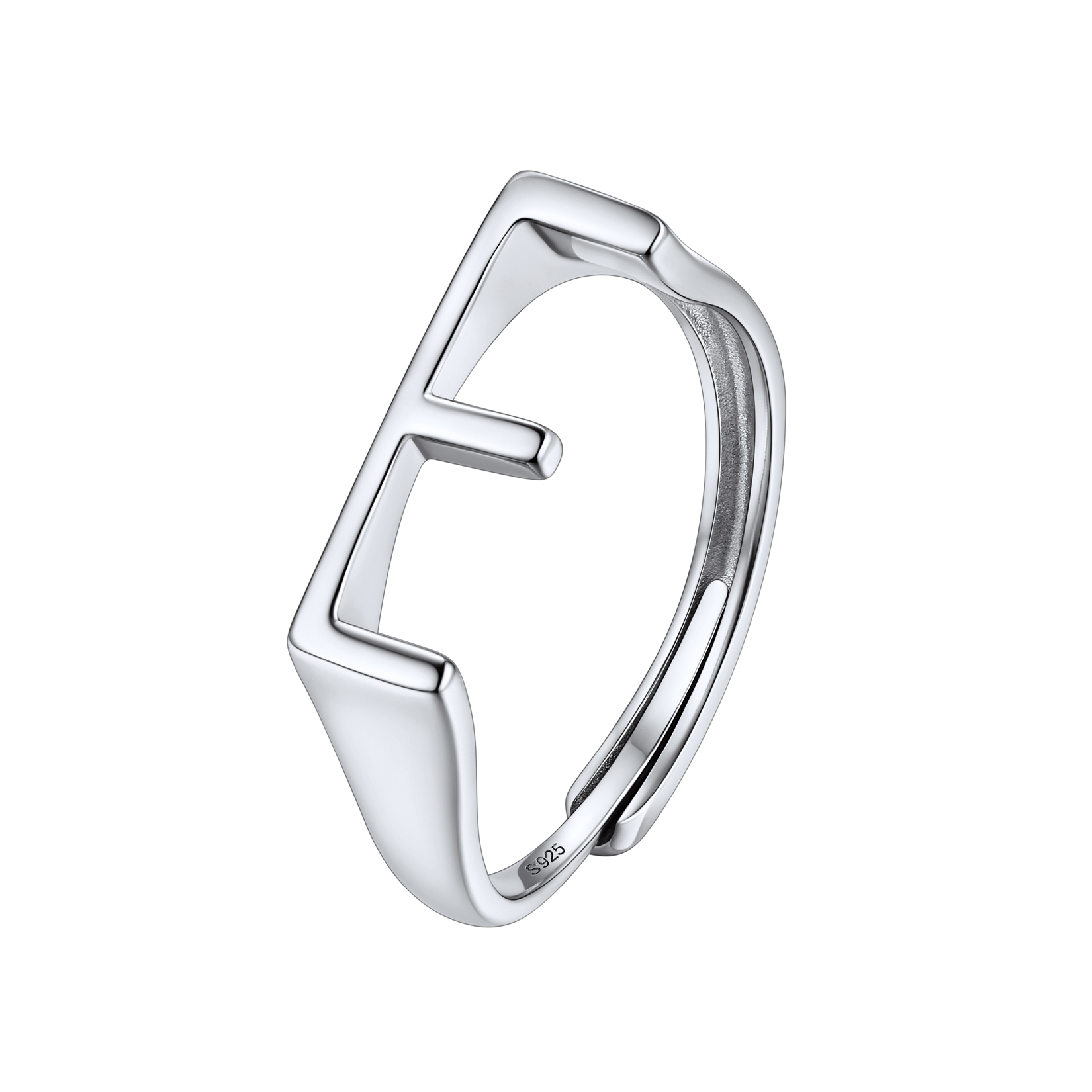 Sterling Silver Initial Stamped Alphabet A-Z Adjustable Ring