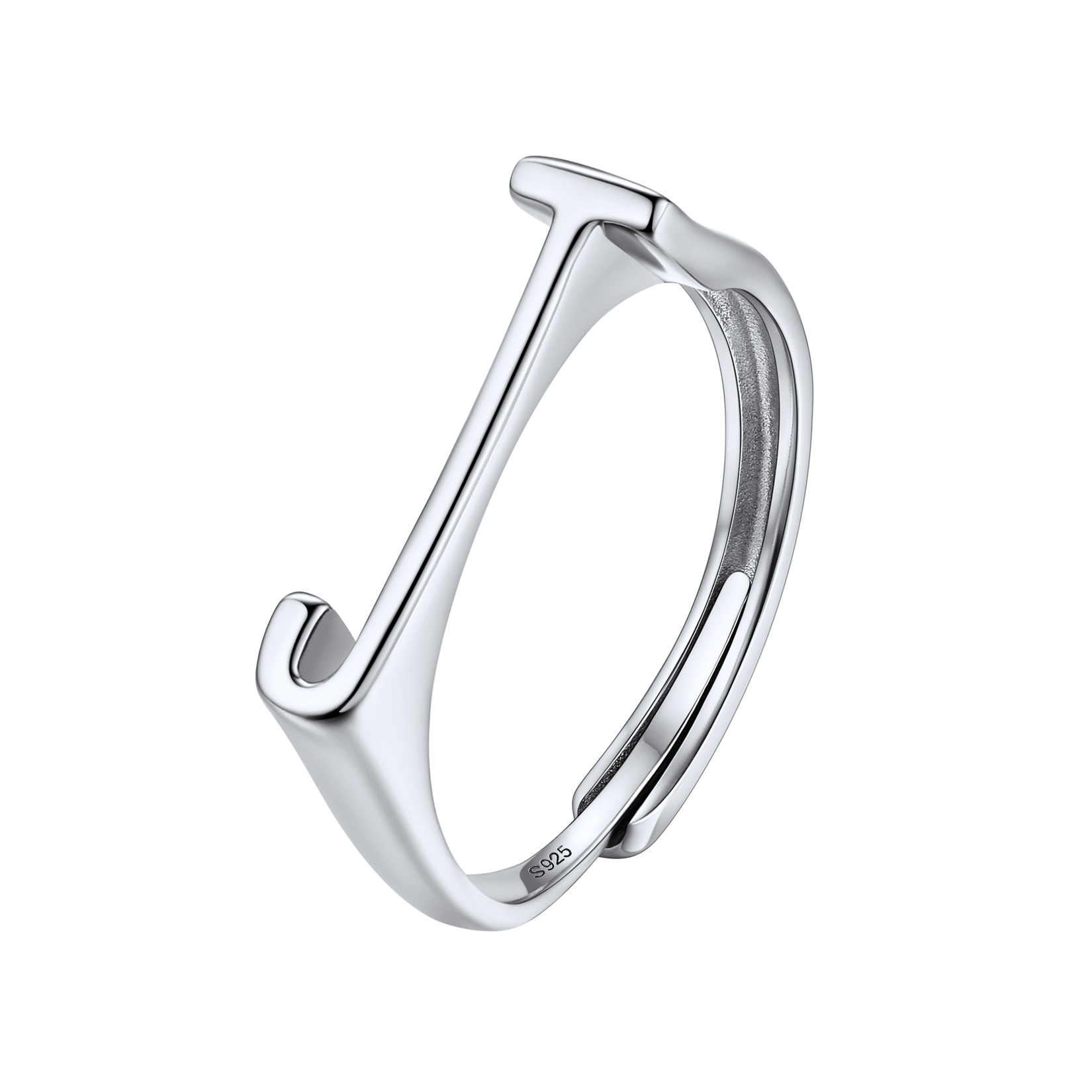 Sterling Silver Initial Stamped Alphabet A-Z Adjustable Ring