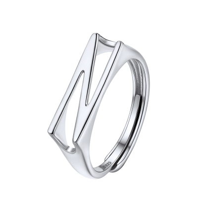 Sterling Silver Initial Stamped Alphabet A-Z Adjustable Ring