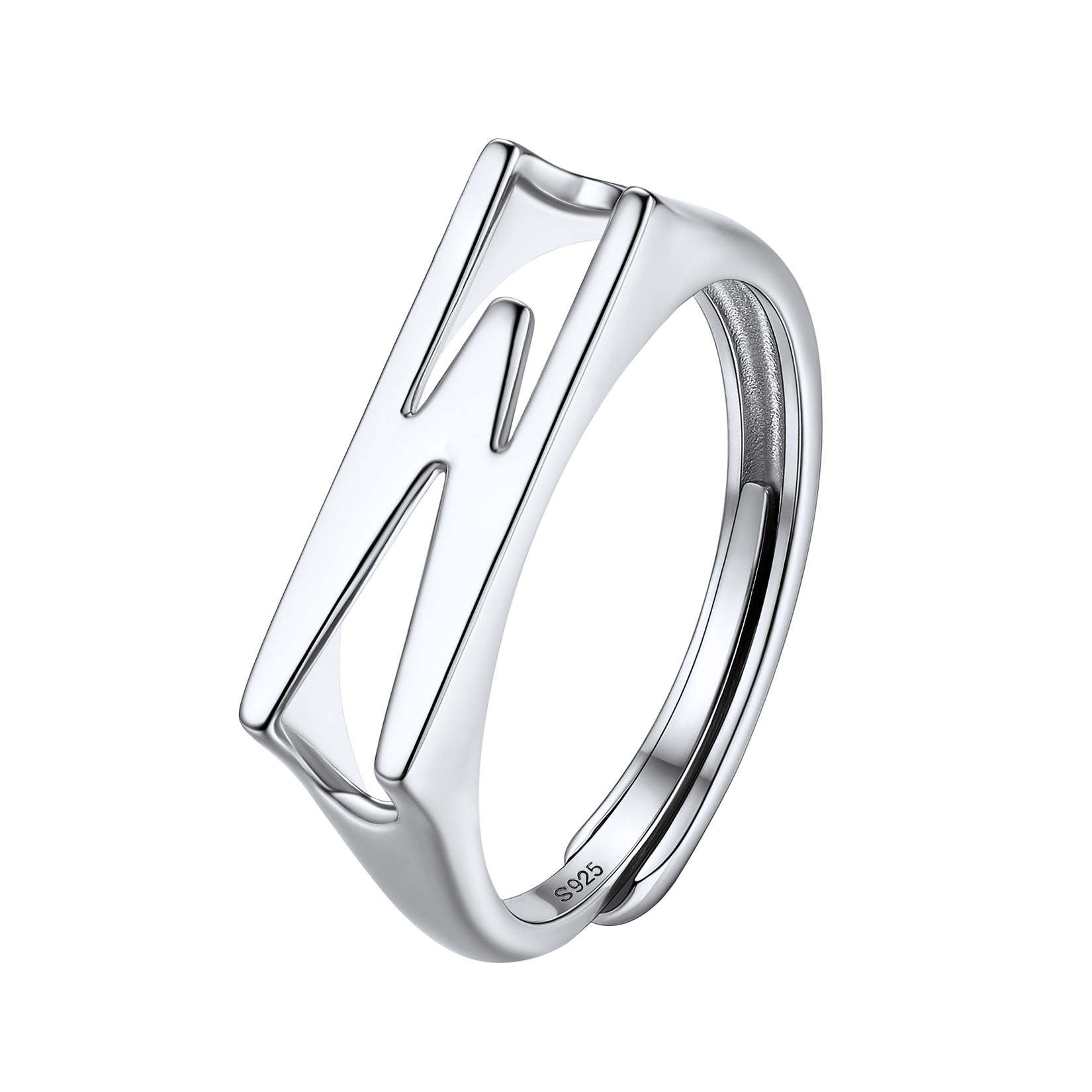 Sterling Silver Initial Stamped Alphabet A-Z Adjustable Ring