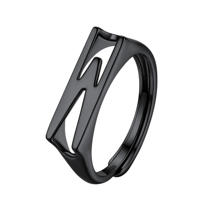 Sterling Silver Initial Stamped Alphabet A-Z Adjustable Ring