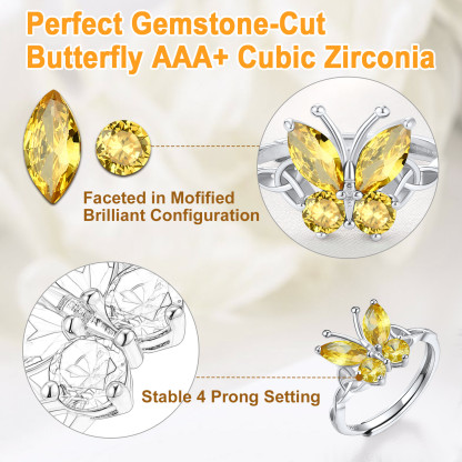 925 Sterling Silver Birthstone Adjustable Ring for Women