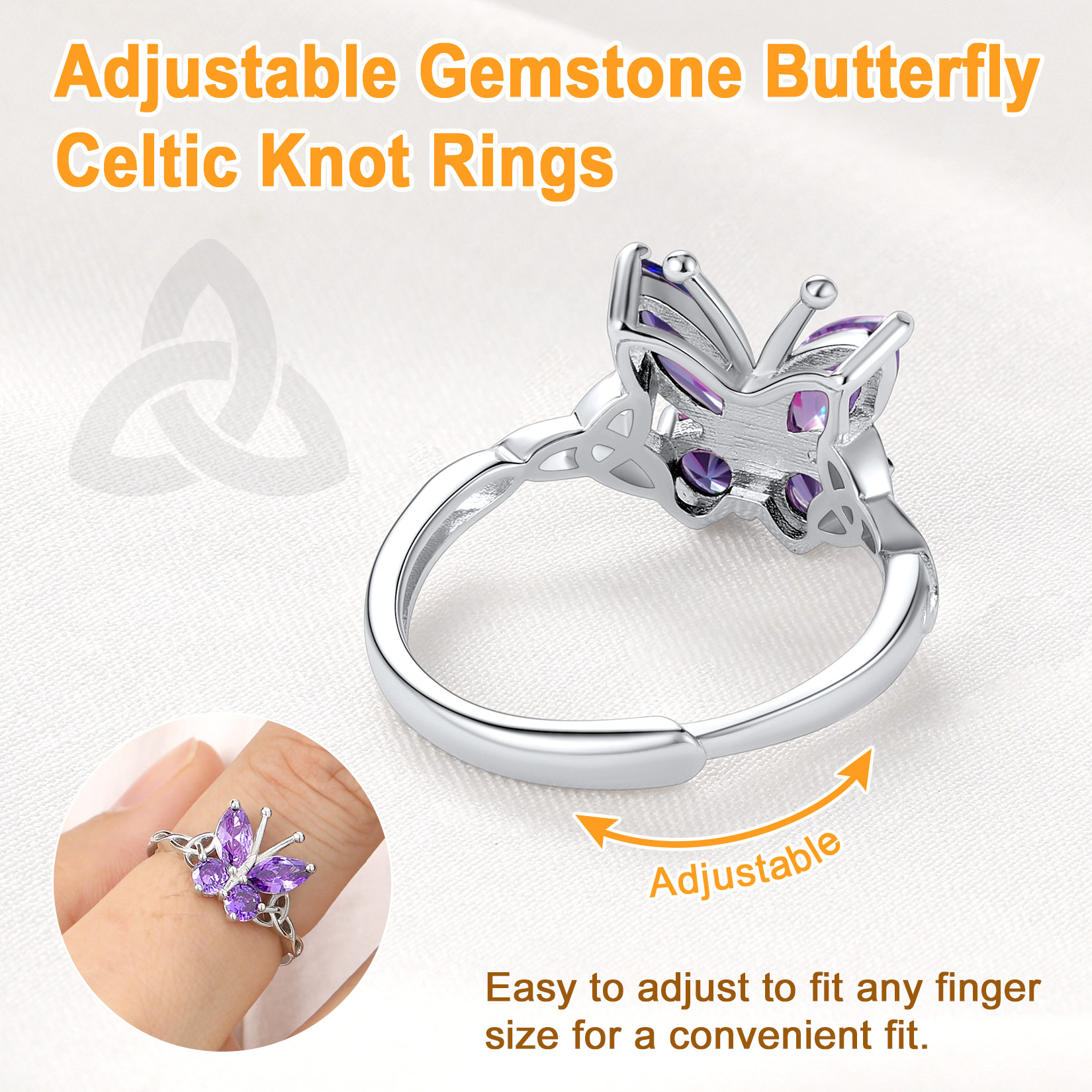 925 Sterling Silver Butterfly Adjustable Ring for Women
