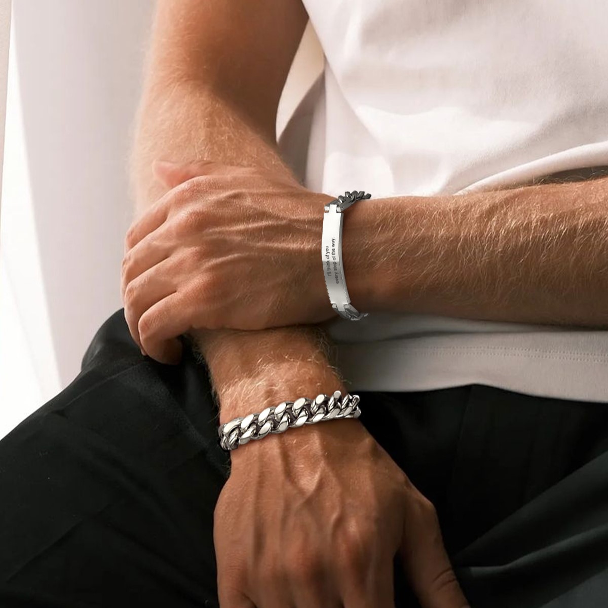 Personalized Stainless Steel Bracelet Cuban Link for Men and Women Silver Model