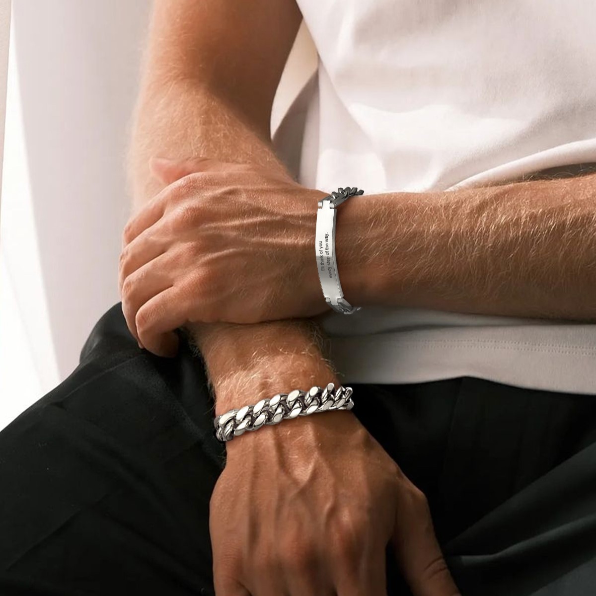 Personalized Stainless Steel Bracelet Cuban Link for Men and Women Silver Model