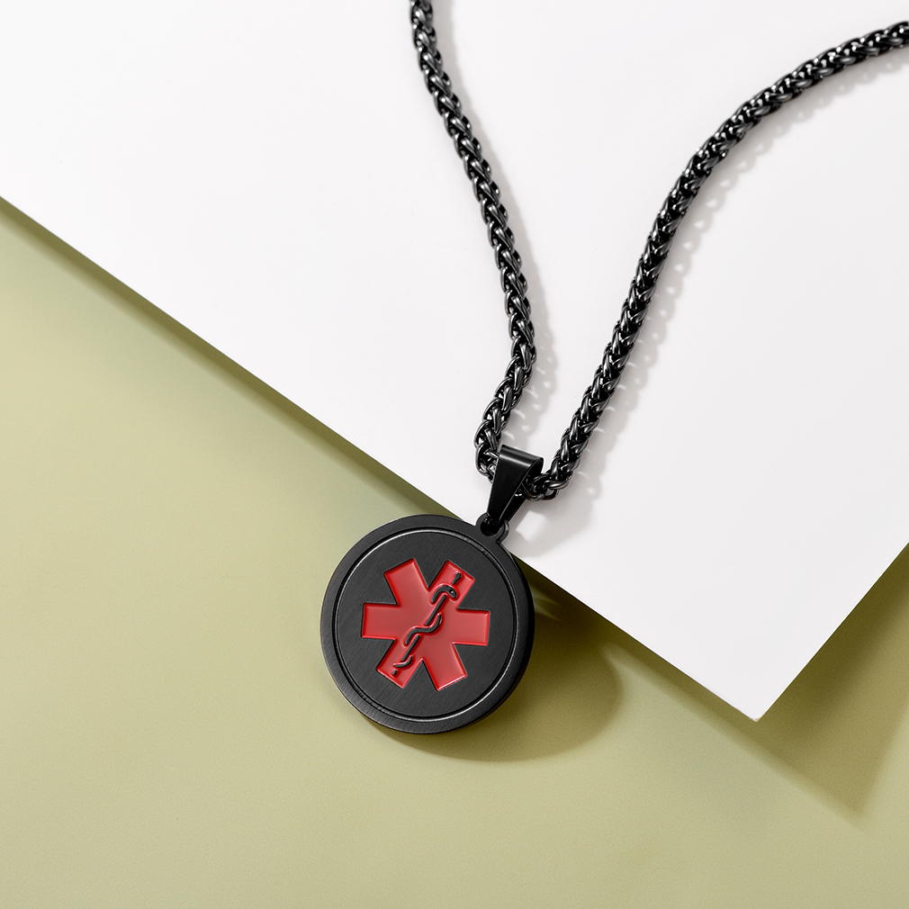 Personalized Engraved Medical ID Medical Alert Necklace  occasion black