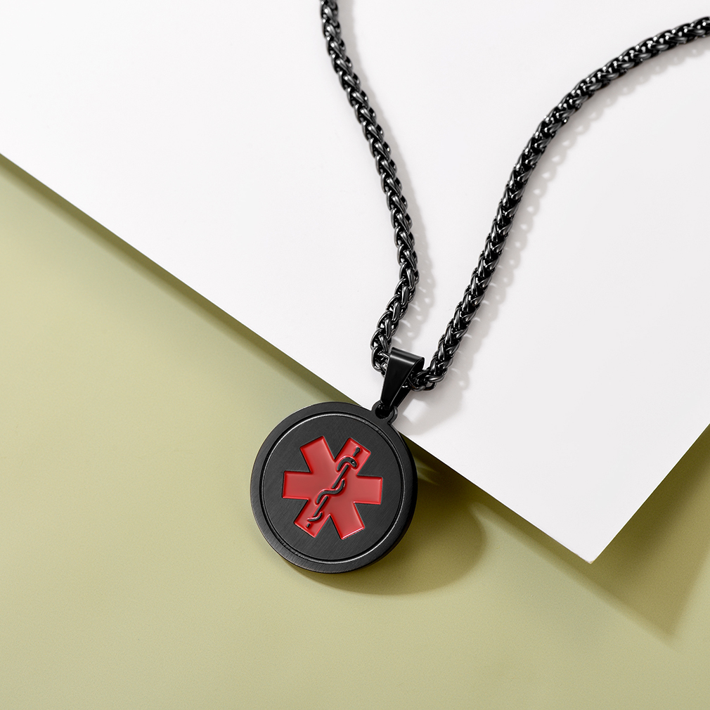 Personalized Engraved Medical ID Medical Alert Necklace  occasion black