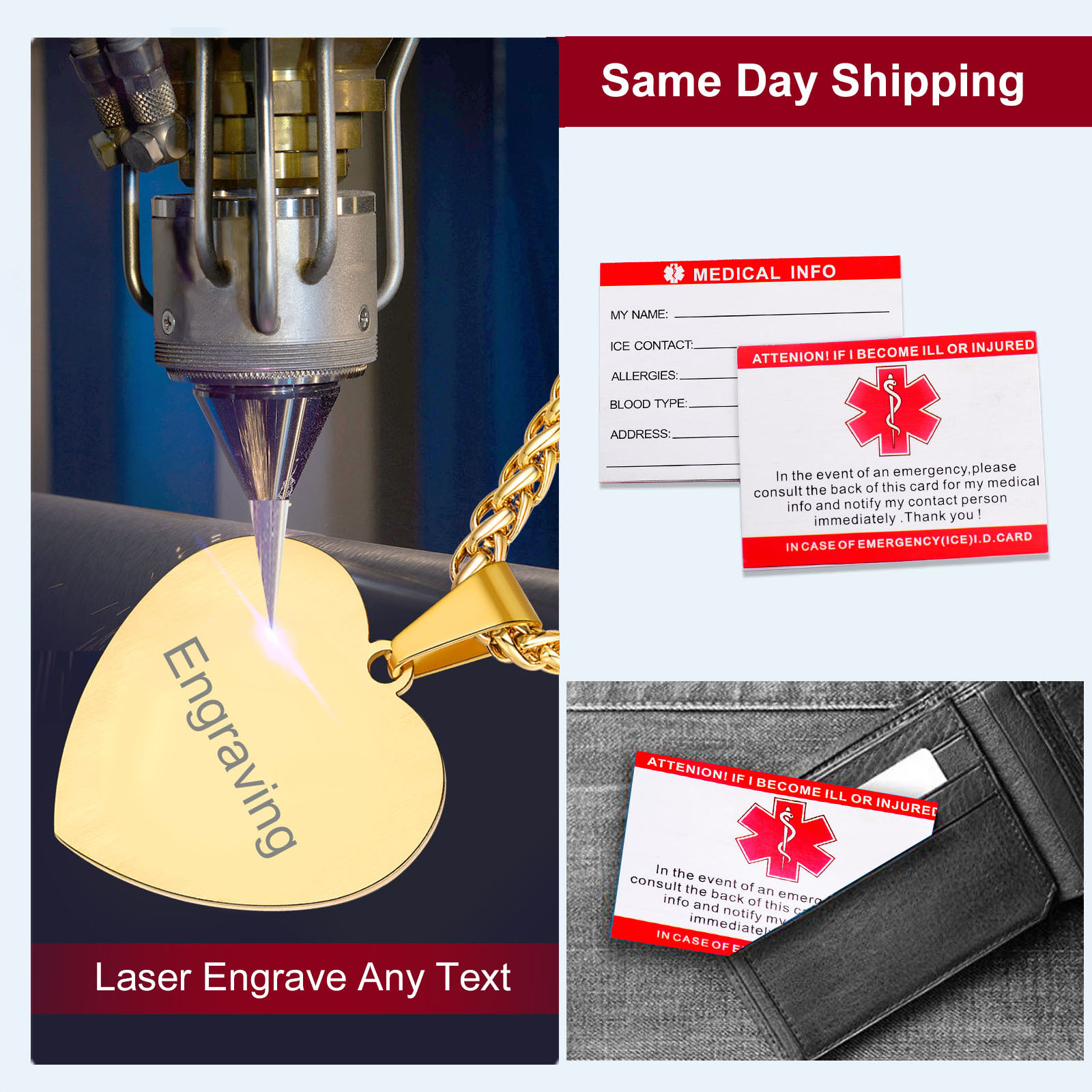 Personalized Engraved Medical ID Medical Alert Necklace 