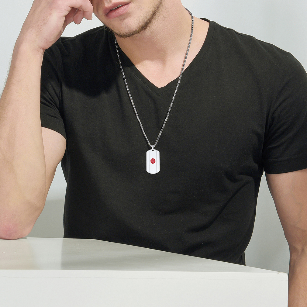 Personalized Engraved Medical ID Medical Alert Necklace for Men Women model