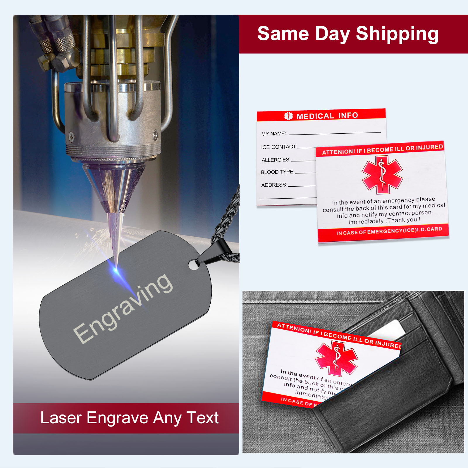 Engraved Medical ID Medical Alert Necklace 