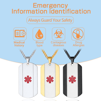 Personalized Engraved Medical Alert Necklace for Men Women