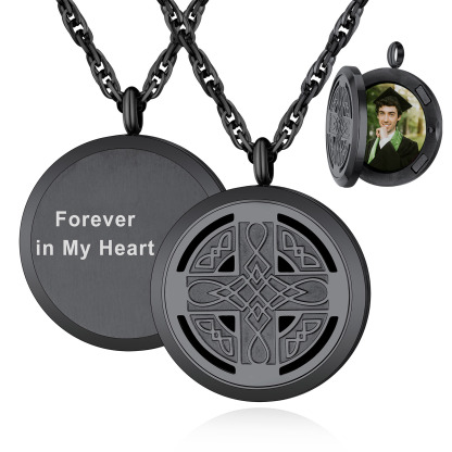 Custom Locket Photo Celtic Cross Pendant Necklace  black