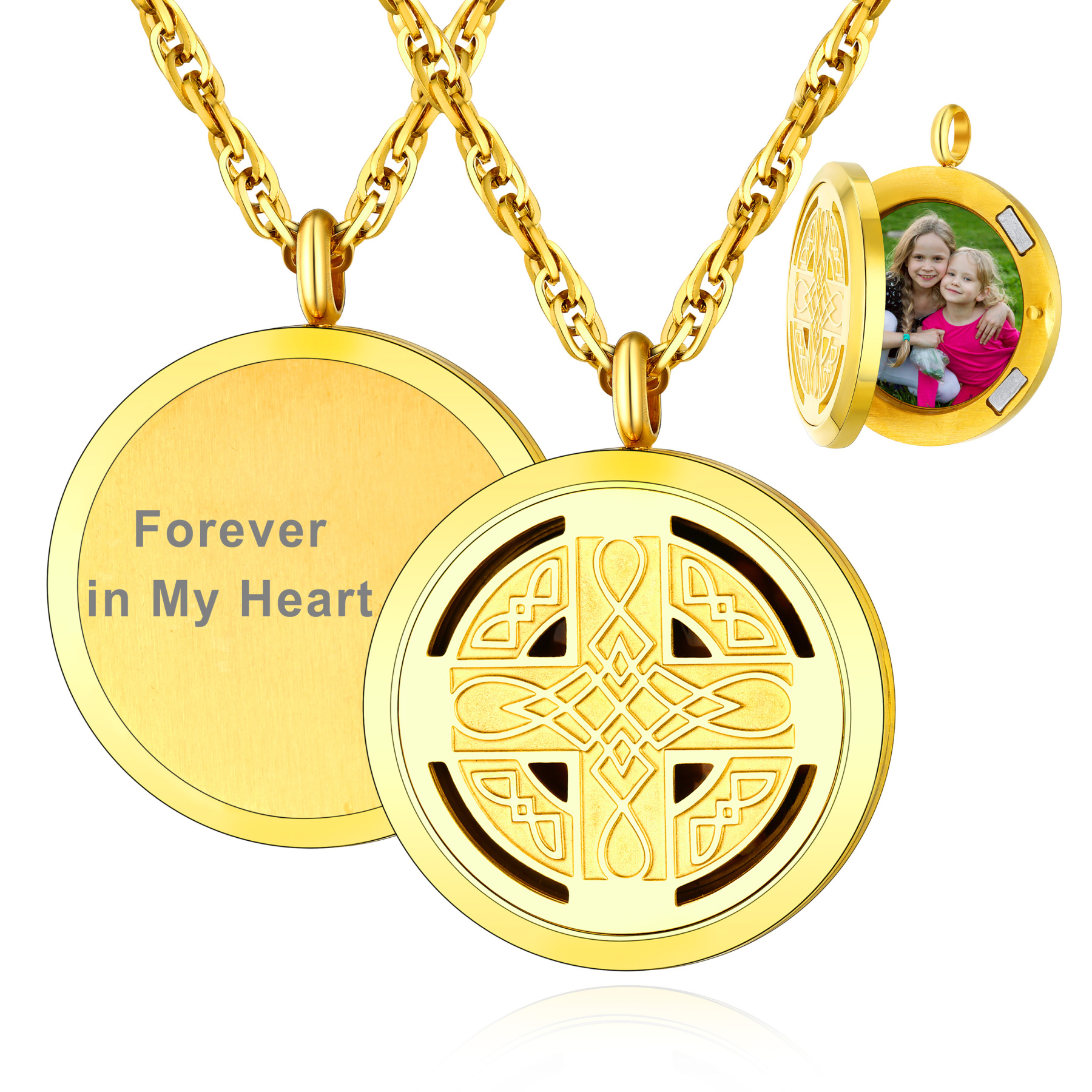 Custom Locket Photo Celtic Cross Pendant Necklace gold