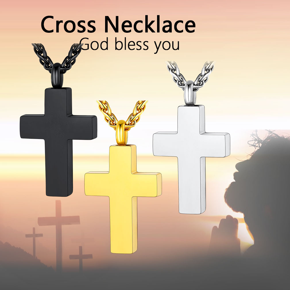 Custom Engraved Cross Cremation Urn Necklace for Ashes 