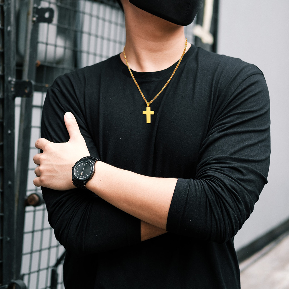 Custom Engraved Cross Cremation Pendant Urn Necklace for Ashes model gold