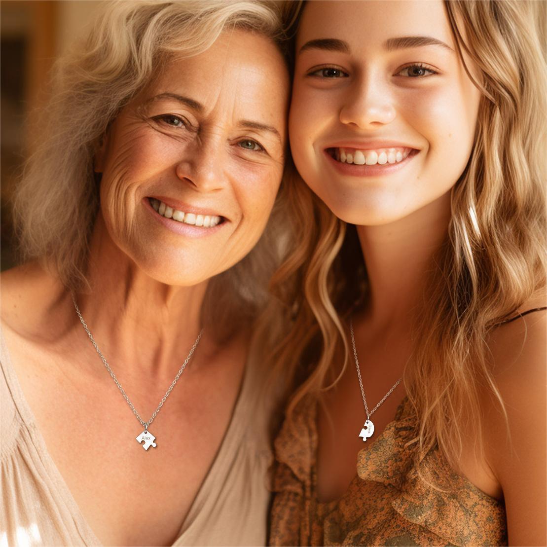 Customized Name Heart Puzzle Matching Necklaces