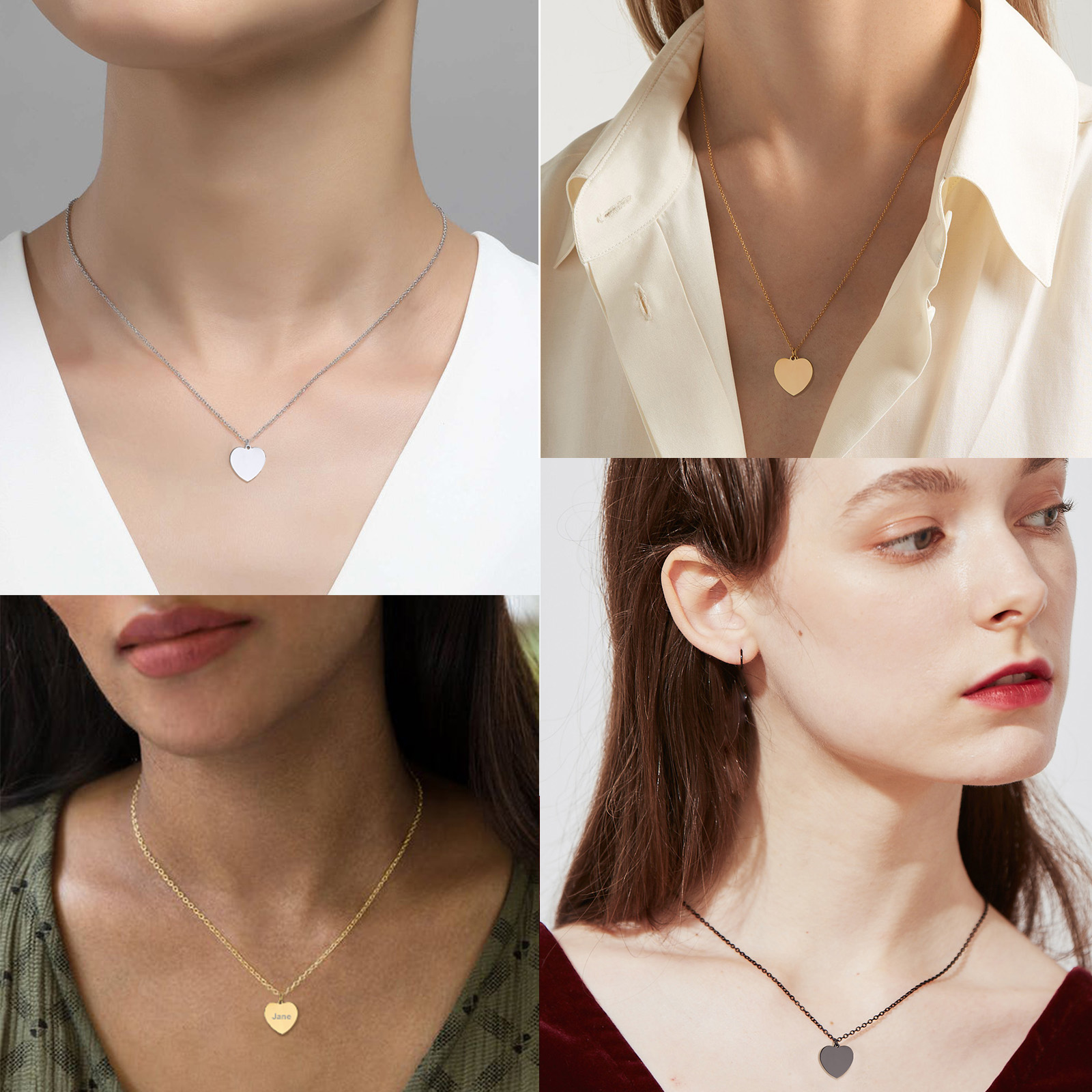 Personalized Engraved Heart Pendant Necklace model show