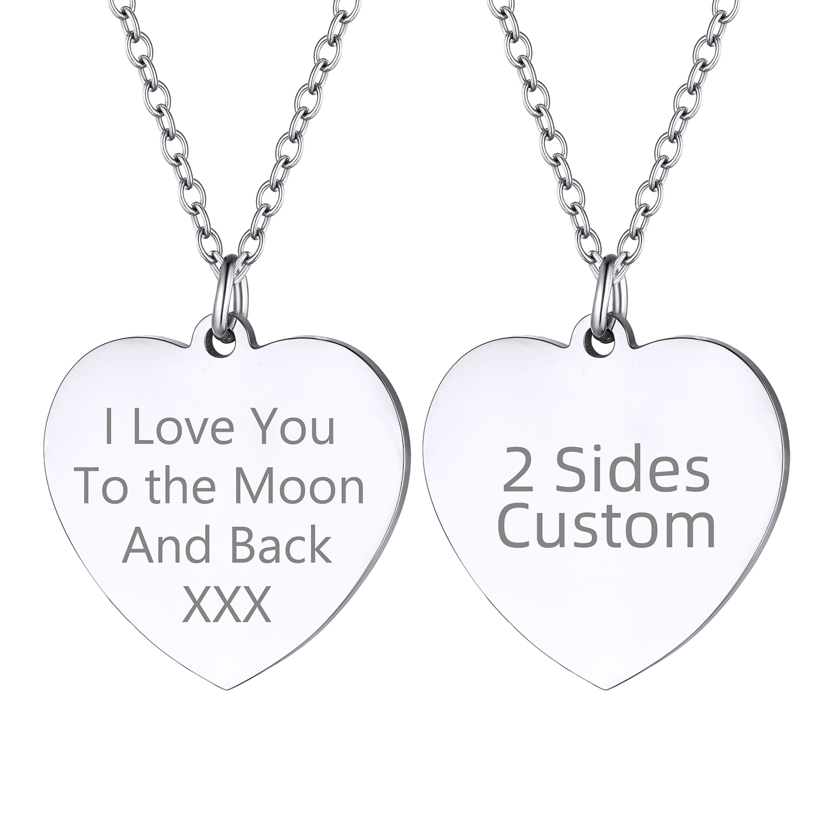 Personalized Engraved Heart Pendant Necklace for Women silver