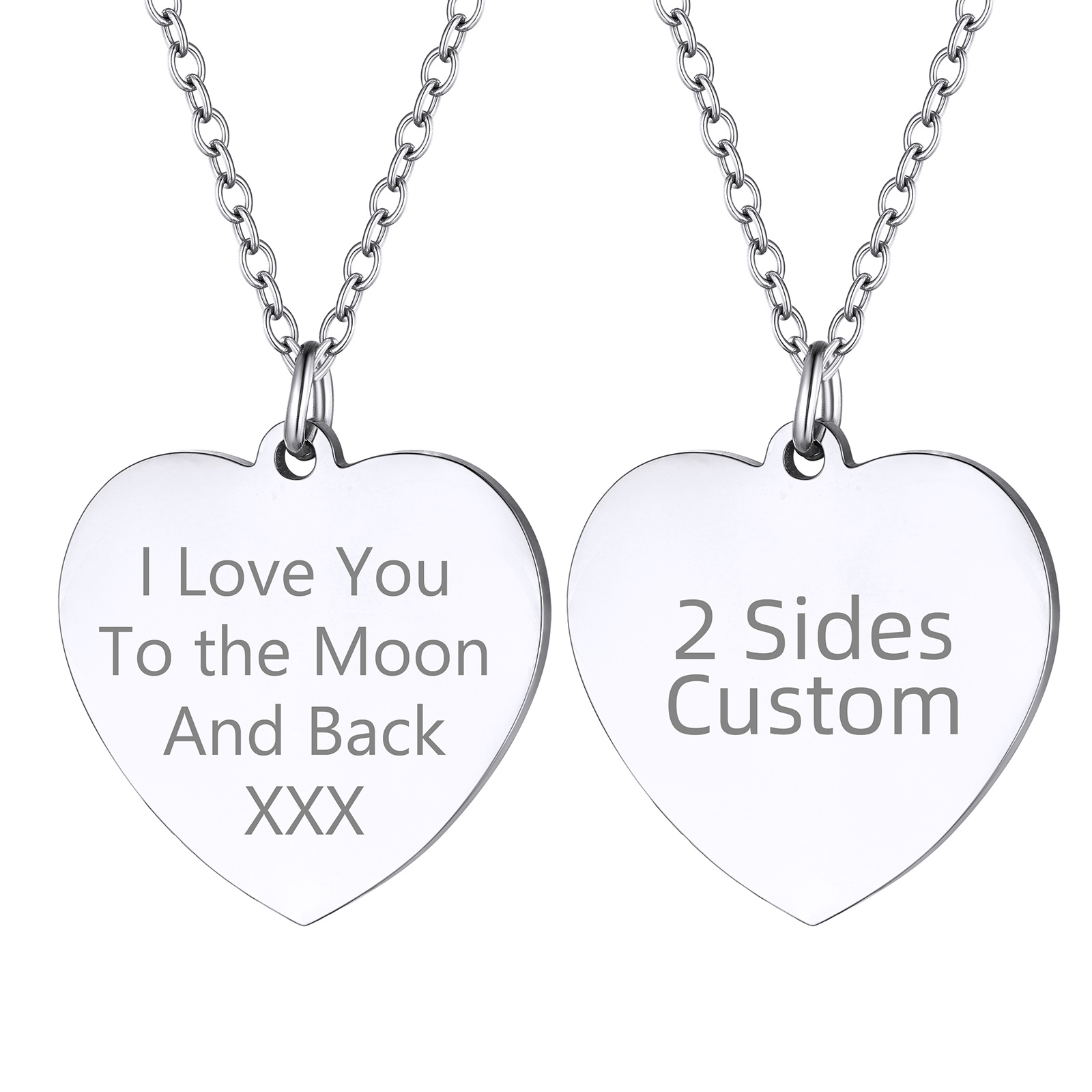 Personalized Engraved Heart Pendant Necklace for Women silver