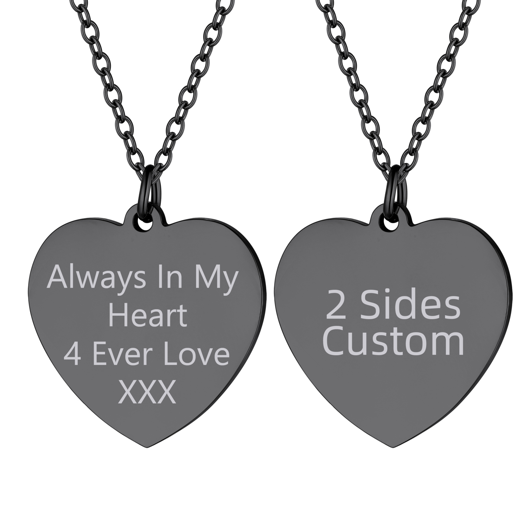 Personalized Engraved Heart Pendant Necklace for Women black