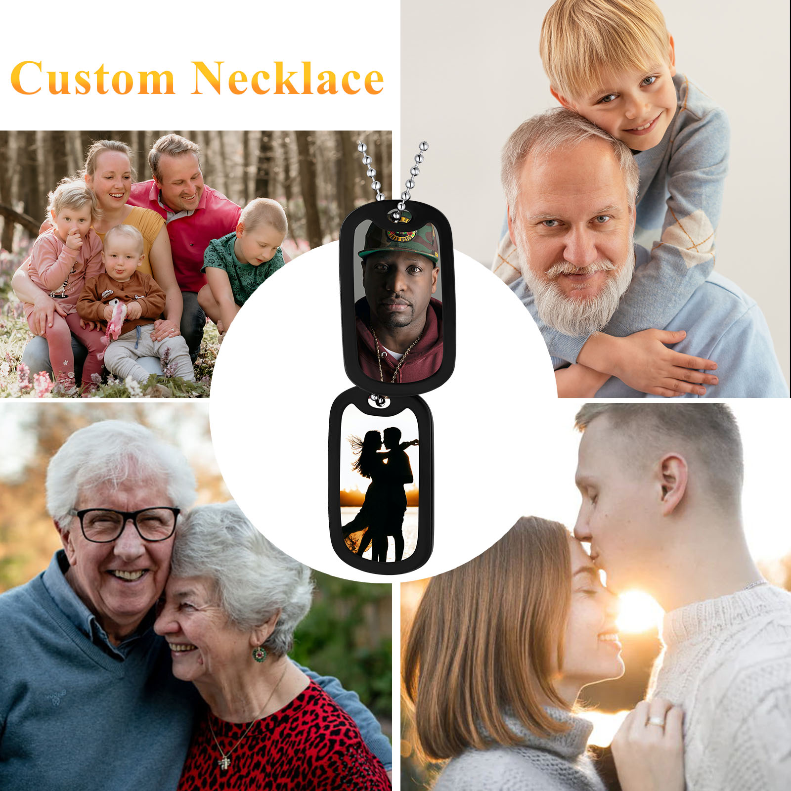 Custom Photo 2pcs Dog Tag Necklace for Men Women 