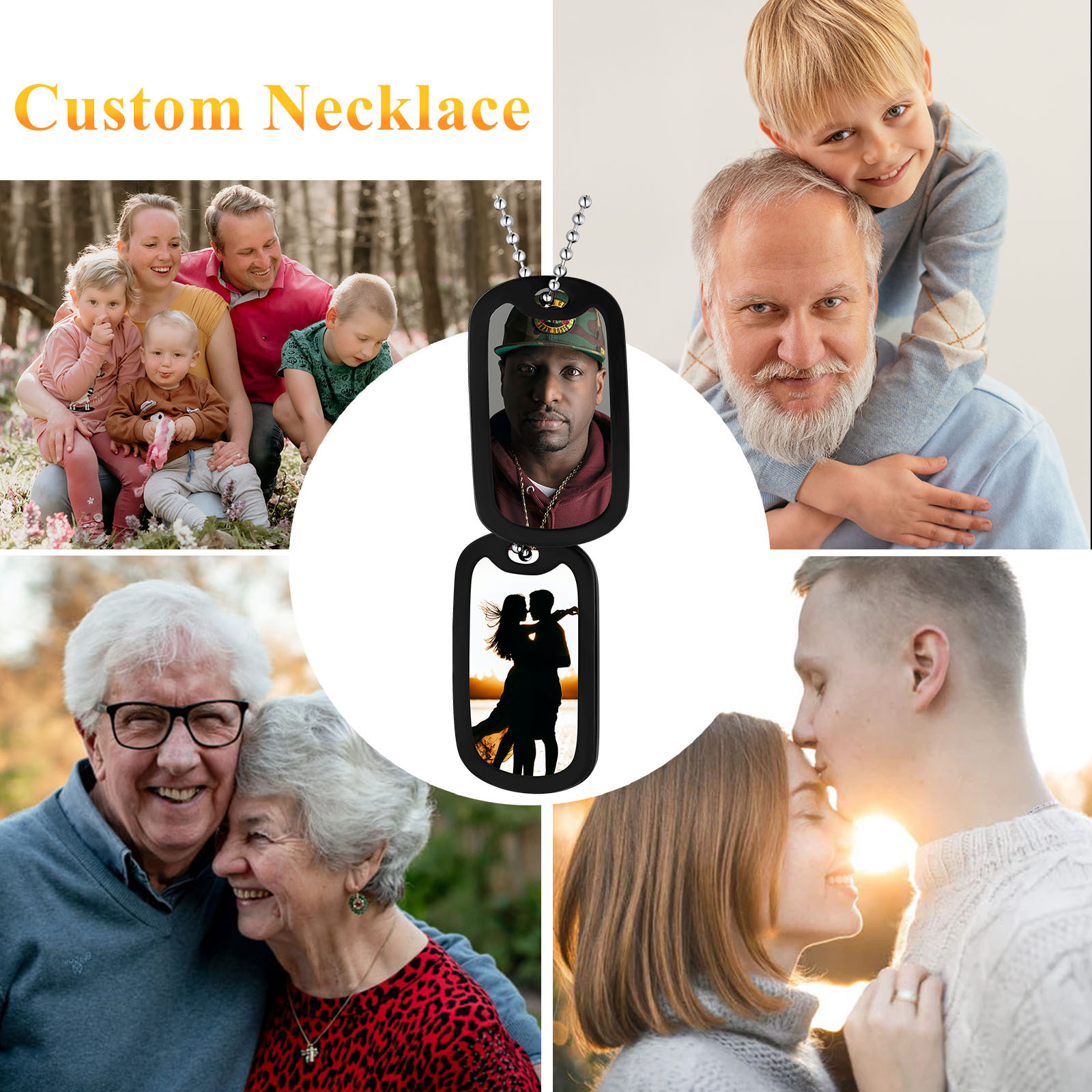 Custom Photo 2pcs Dog Tag Necklace for Men Women 