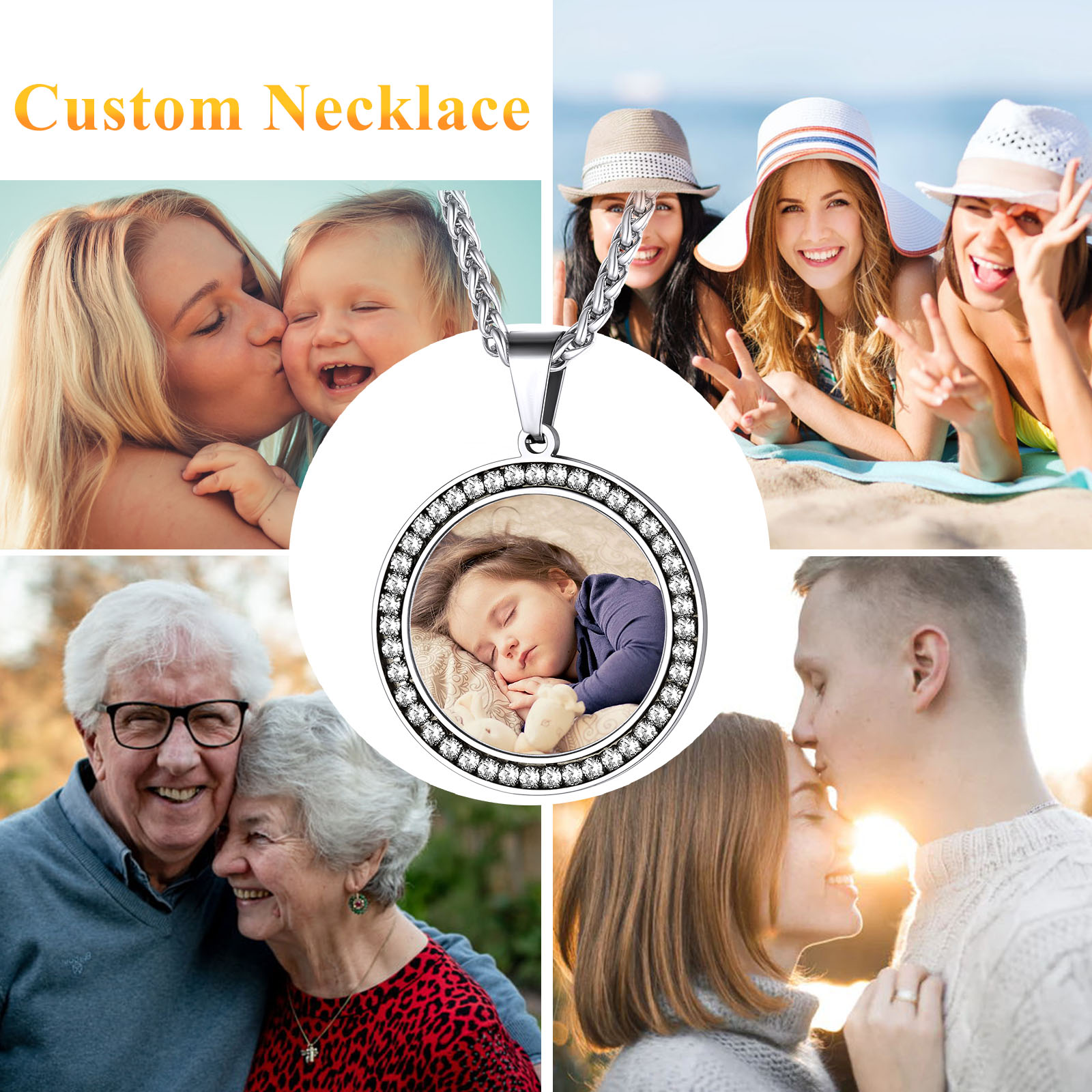 Custom Photo Round Pendant Necklace for Men Women gift